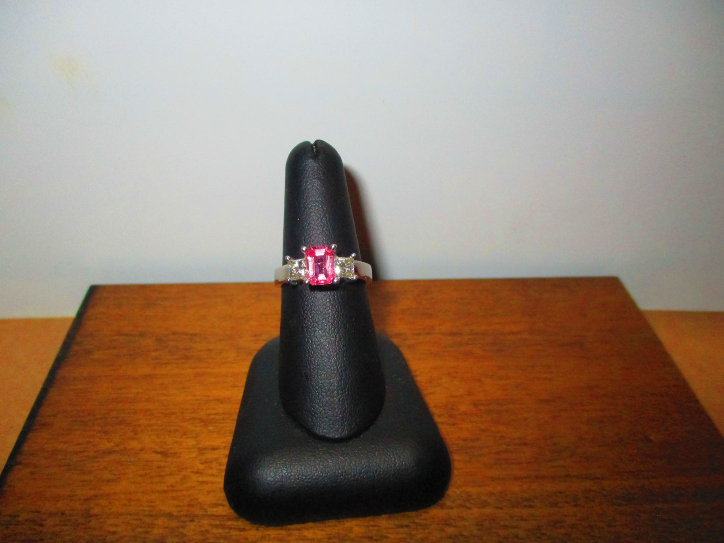 Pink Sapphire and Diamond Three Stone Ring