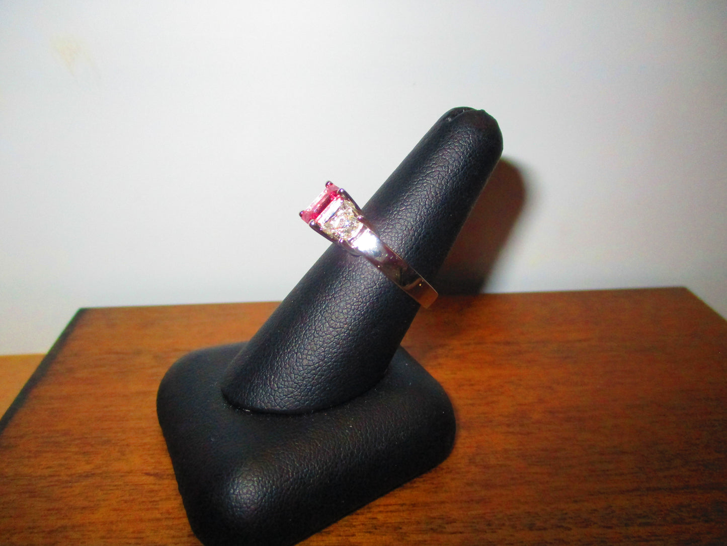 Pink Sapphire and Diamond Three Stone Ring