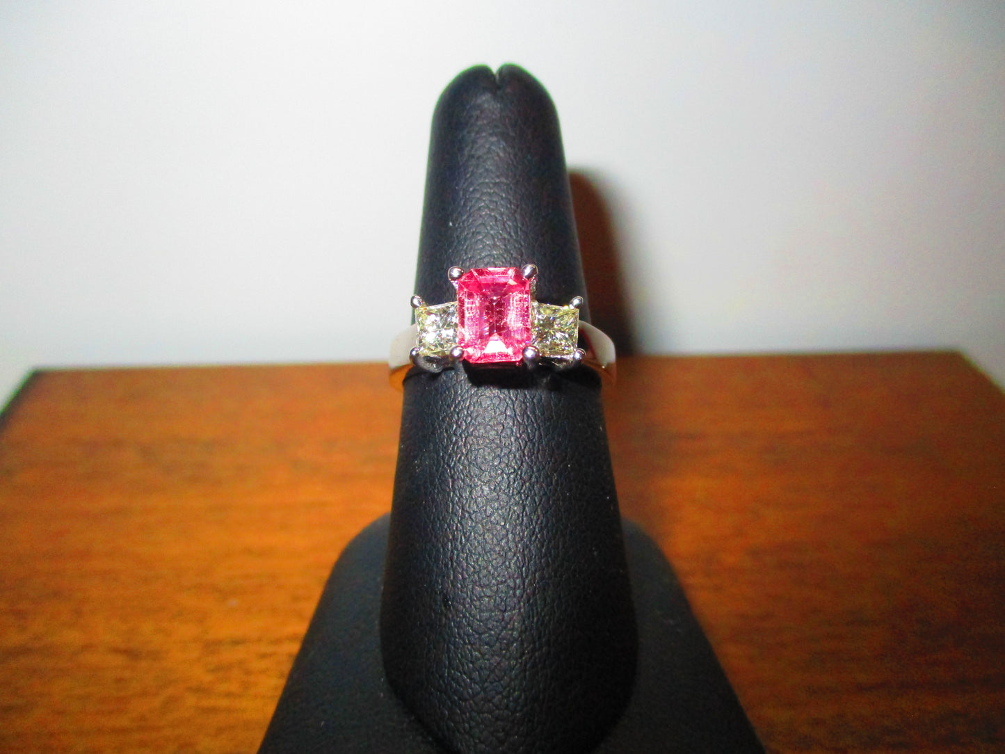 Pink Sapphire and Diamond Three Stone Ring